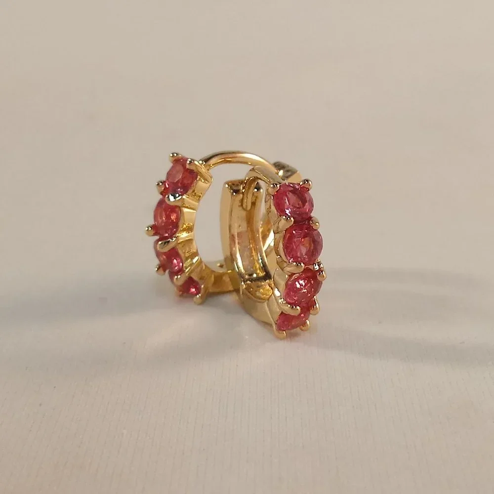 18K Yellow Gold Filled Small Ruby Red Diamond Zircon Hoop Huggie Earrings Gift